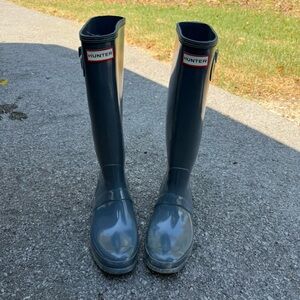 Hunter Tall Glossy Rain Boots - Gray